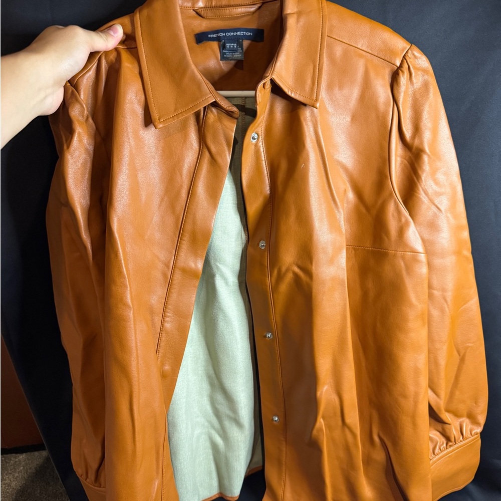French Connection Womens Crolenda Vegan Leather Glazed Ginger Jacket